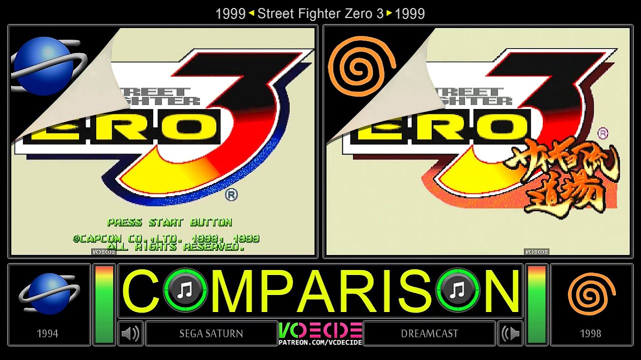 Street Fighter Zero 3 (Sega Saturn vs Dreamcast) Side by Side Comparison - Dual Longplay | VCDECIDE