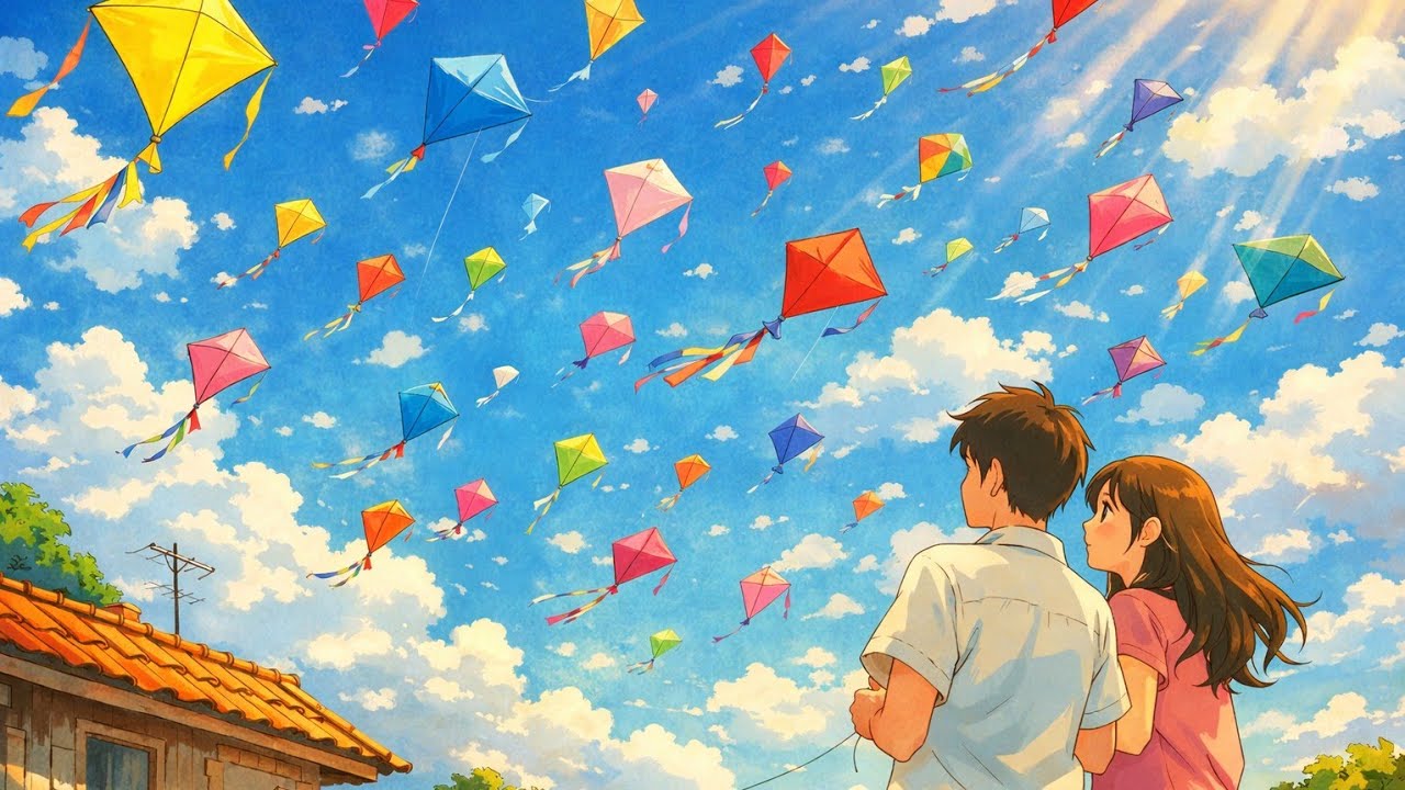 Colorful Kites Flying ASMR 🪁 | Relaxing Happy Sky | Soothing Wind Sounds for Peace