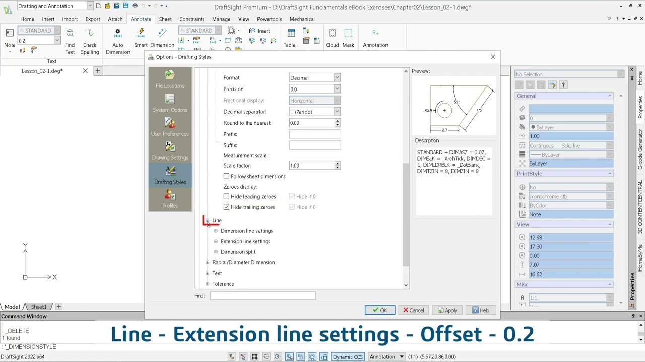 Working with Dimension Style & Dimension - DraftSight Fundamentals - Lesson 2.1
