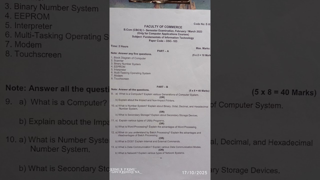FIT first semester Fundamentals of information technology question paper 2023 OU