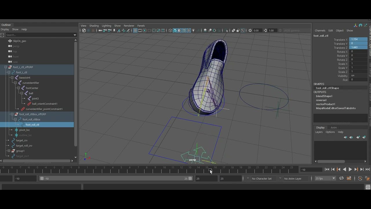 foot roll rig based on curves in maya
