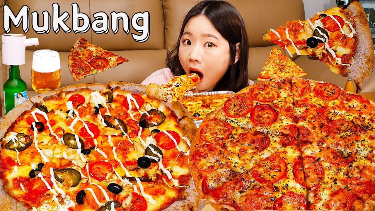 Sub)Real Mukbang-Пицца с курицей и розой + пицца с пепперони🍕Спагетти с сыром🍝 Разливное пиво🍻 ASMR