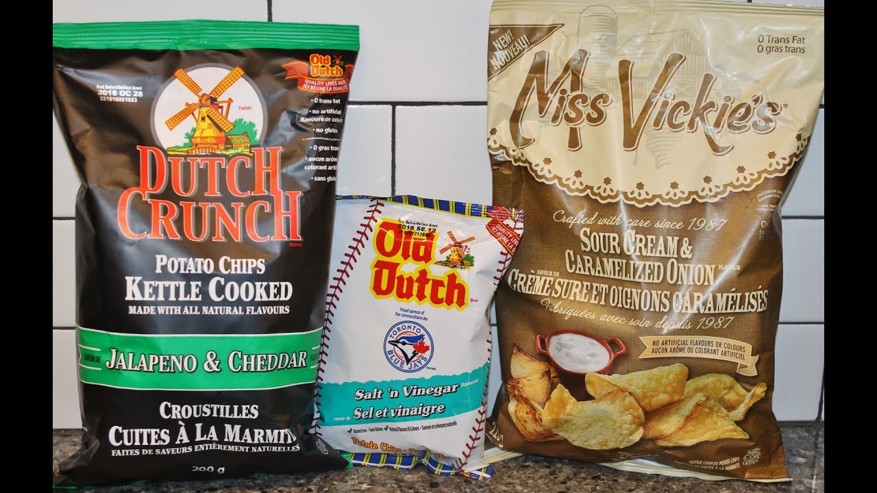 Miss Vickie’s Sour Cream & Caramelized Onion and Old Dutch Salt ’n Vinegar & Jalapeno & Cheddar