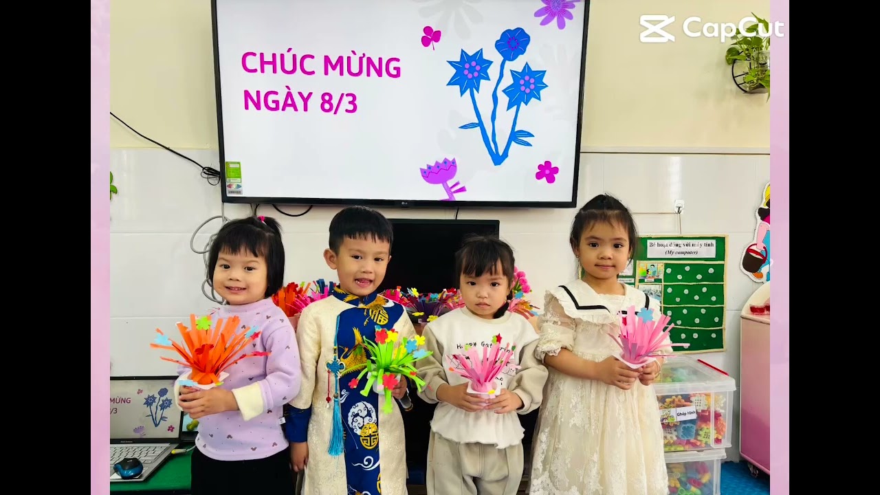 Hoạt Động Trải Nghiệm Bé Làm Giỏ Hoa Tặng Bà & Mẹ ngày 8-3