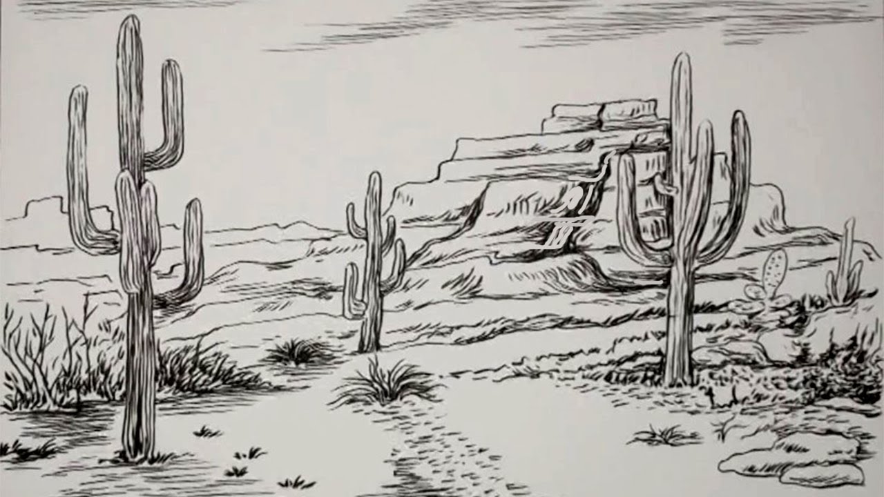 How To draw a Desert landscape scenery./ Easy Desert Scenery sketch demo.