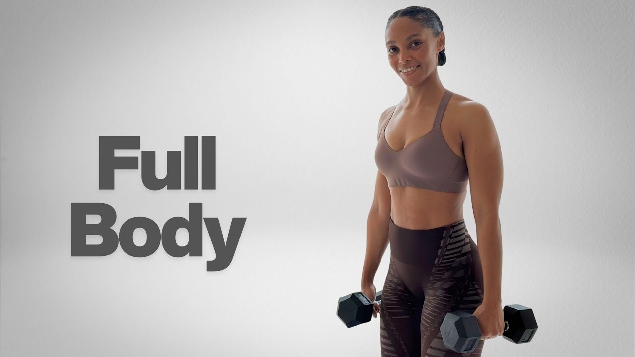 20 min Full Body Dumbbell Workout to build strength across the whole body.