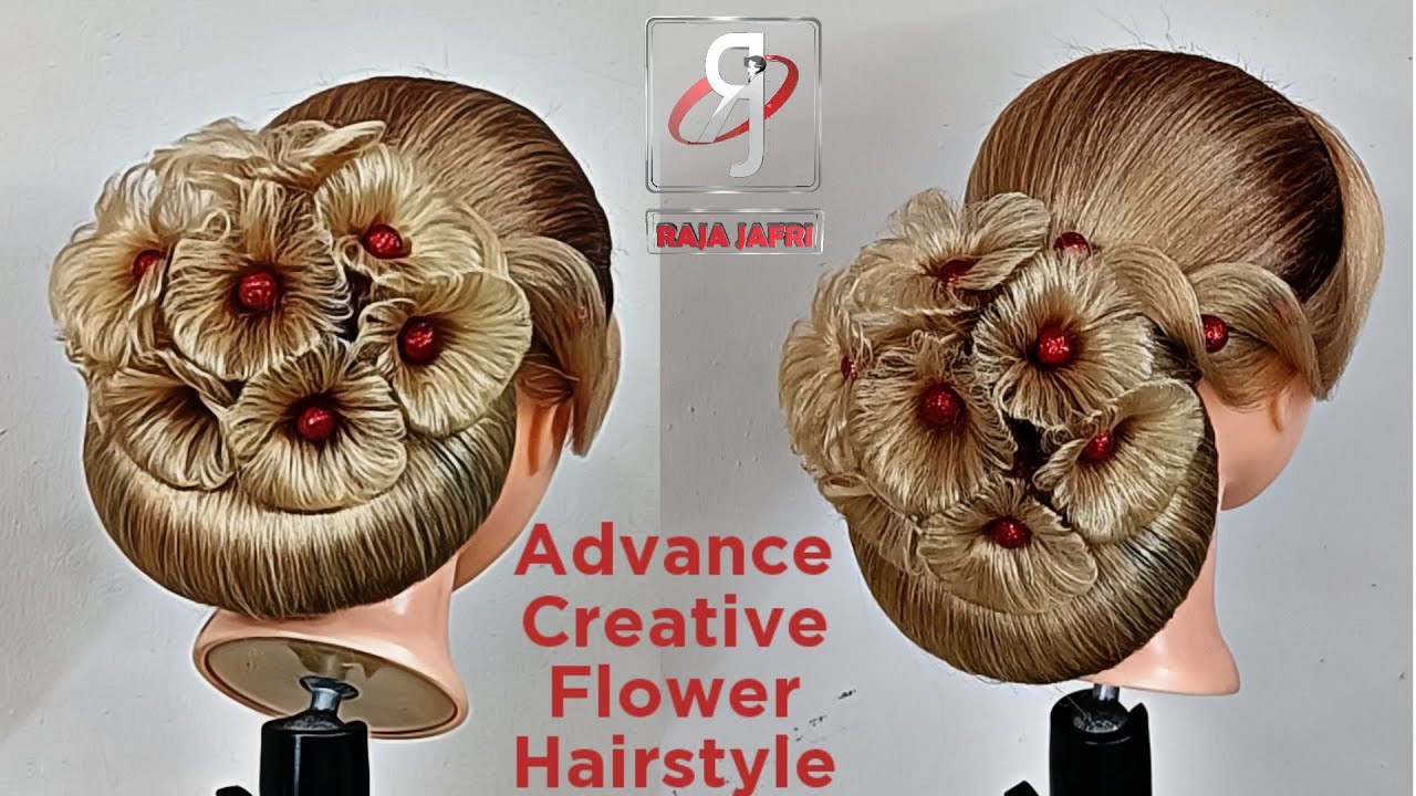 Advance Creative Flower Hairstyle Raja Jafri Hair Design Academy Seelampur Delhi 53  9 February 2022