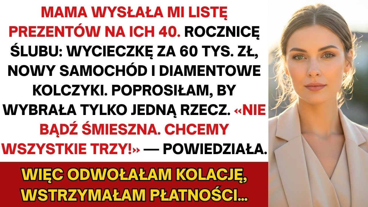 Mama wysłała mi listę prezentów na ich 40  rocznicę — trzy luksusowe rzeczy  „Chcemy wszystkie trzy”