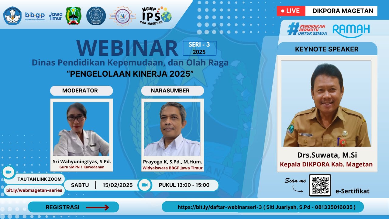 WEBINAR SERI-3 DIKPORA KABUPATEN MAGETAN TEMA PENGELOLAAN KINERJA TAHUN 2025