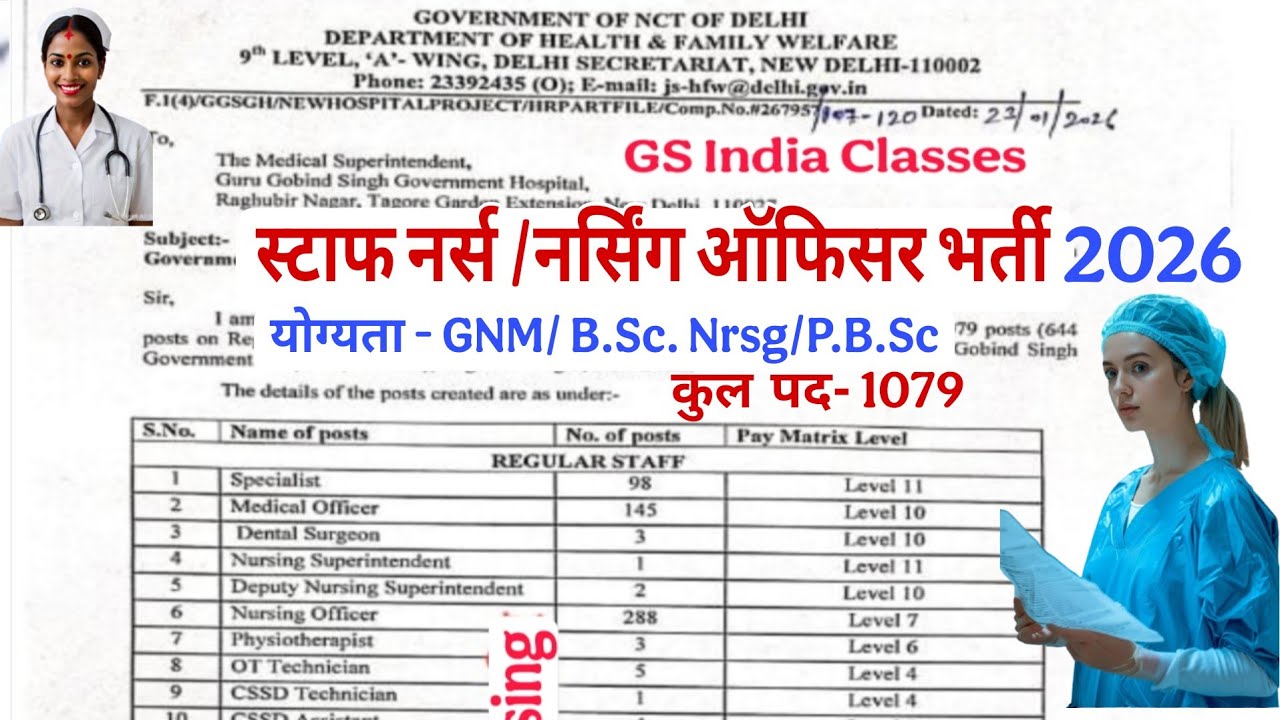 Staff Nurse / Nursing Officer Vacancy 2026 in Guru Gobind Singh Government Hospital New Delhi.