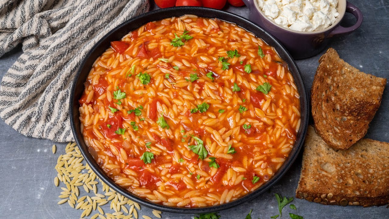 Manestra &mdash; Greek Orzo with Tomato Sauce