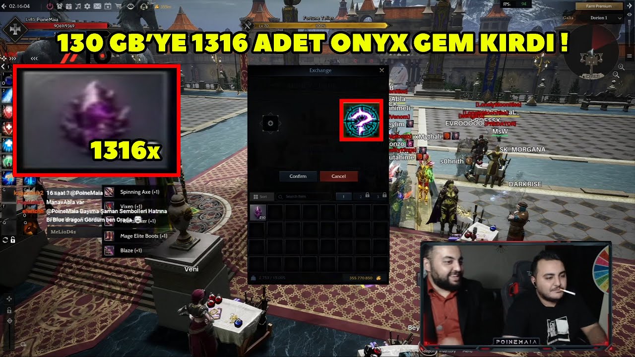 PoineMaia - (Galia) 130 GB'lik 1316 Adet Onyx Kristal Kırdırıyor - Neler Düştü ? ! Rise Online