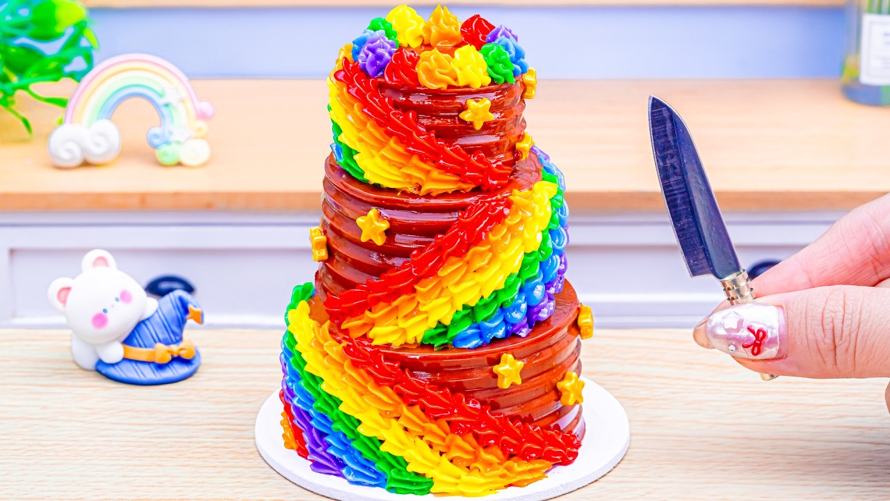 Mini Rainbow Cake Recipe With Chocolate 🌈 Satisfying Mini Rainbow Cake Decorating & DIY
