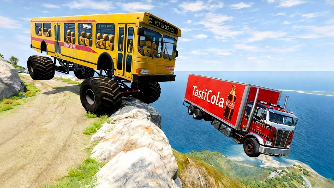 BeamNG.drive | School Bus on Dangerous Cliff Roads | 😱🔥 Extreme Crash Test |#101