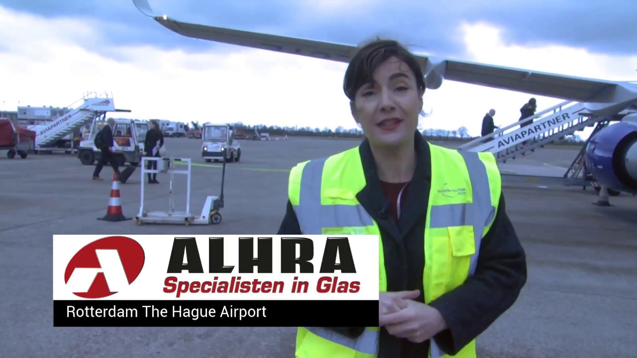 Alhra Glas bedrijfsvideo met voorbeeld project 'Gevelrenovatie Rotterdam The Hague Airport'