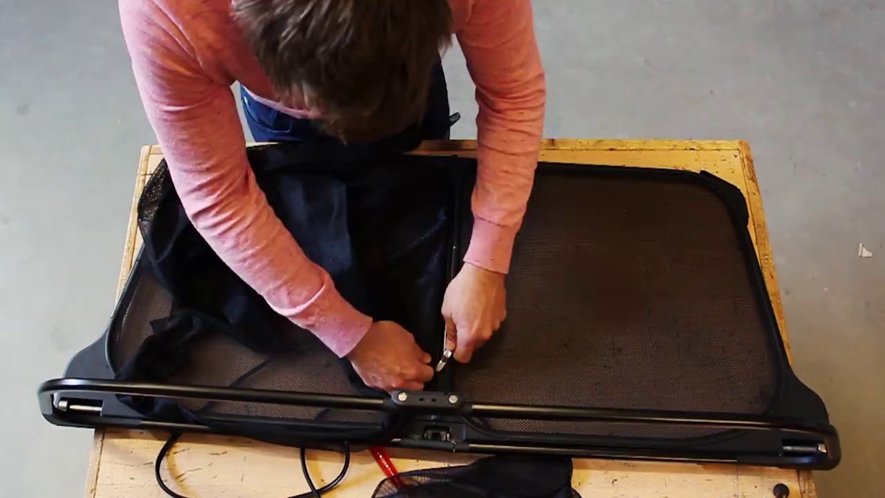 Wind deflector do it yourself repair by Cabrio Supply. OEM windstop mesh fabric replacement.