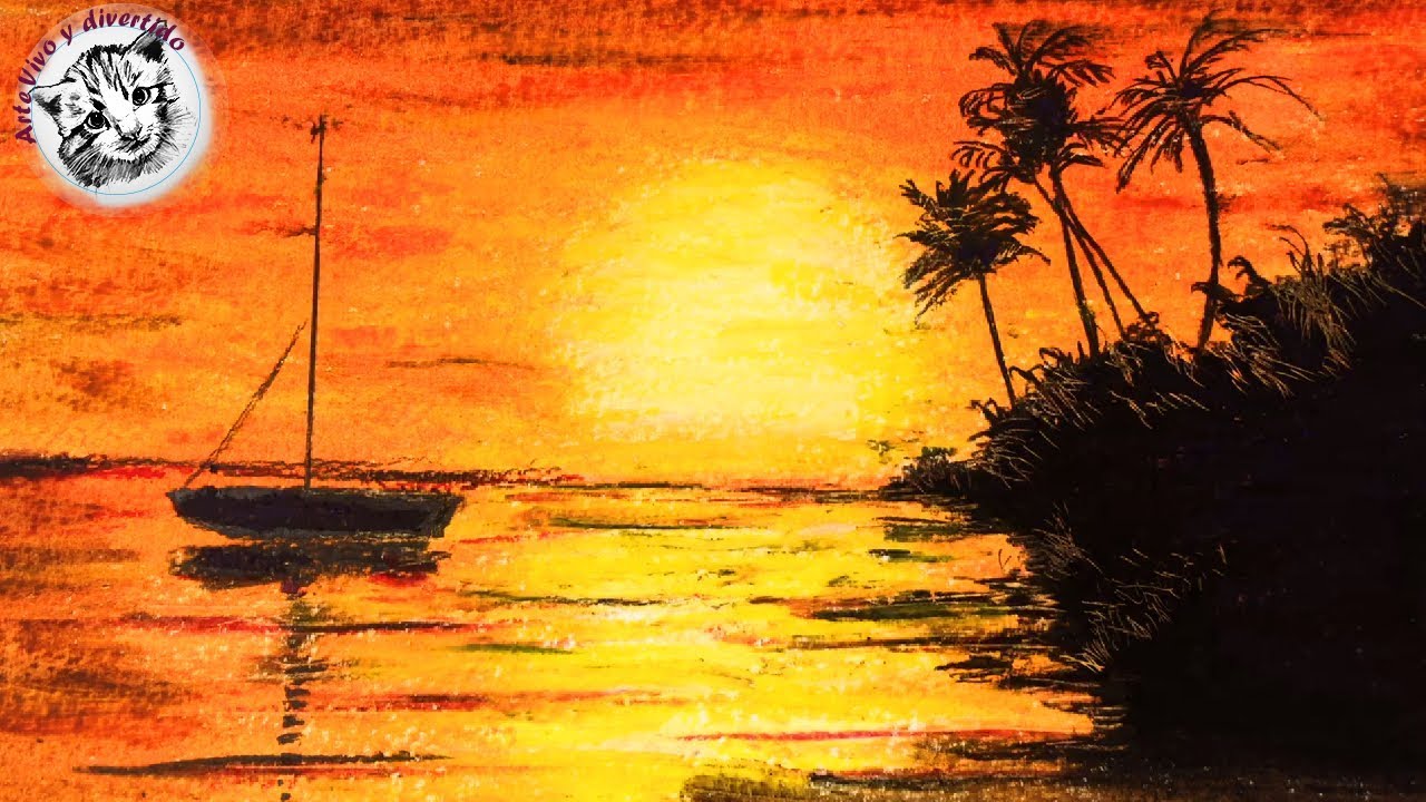 Como Pintar un Atardecer con Pasteles al Oleo | Como Pintar al Oleo para Principiantes