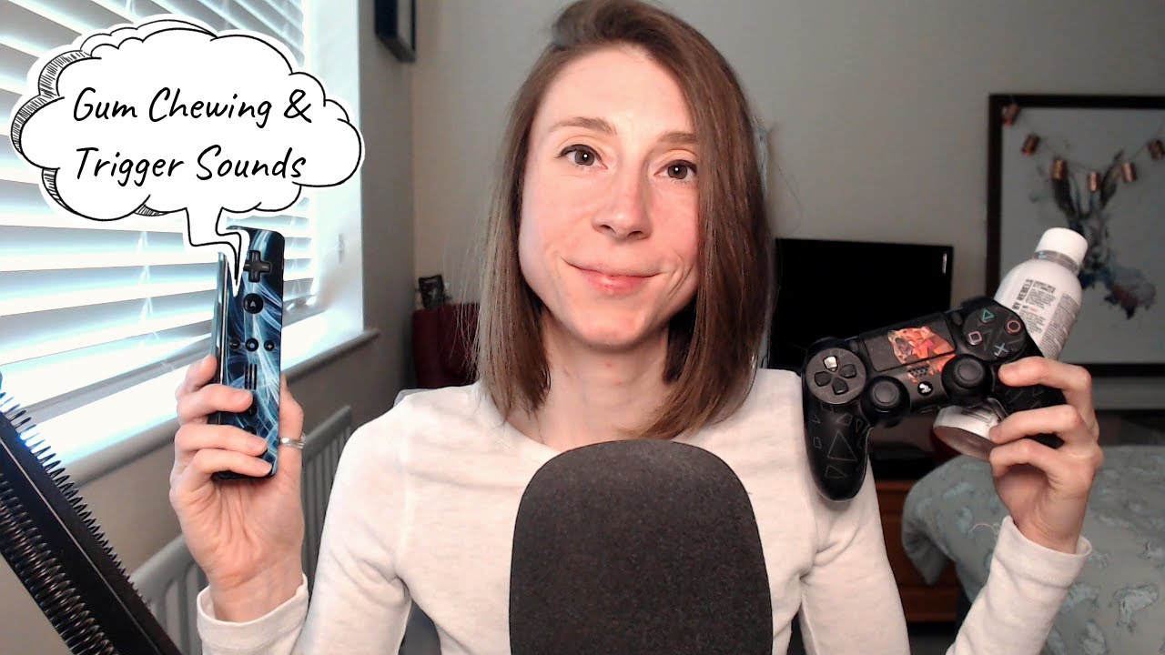 ASMR Gum Chewing Whispered Ramble + Trigger Sounds | Liquid / Tapping / PS3 + PS4 Controller & More!