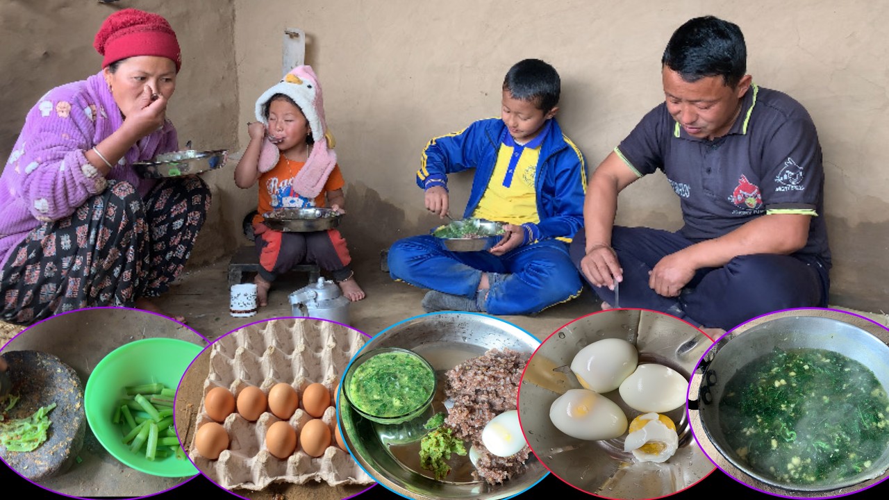 Nettle curry, eggs with Sampong pickle delicious food. @MilanSampangvlog