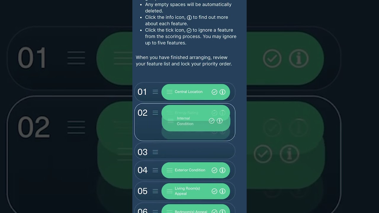 Property Score Expert arranging features mobile