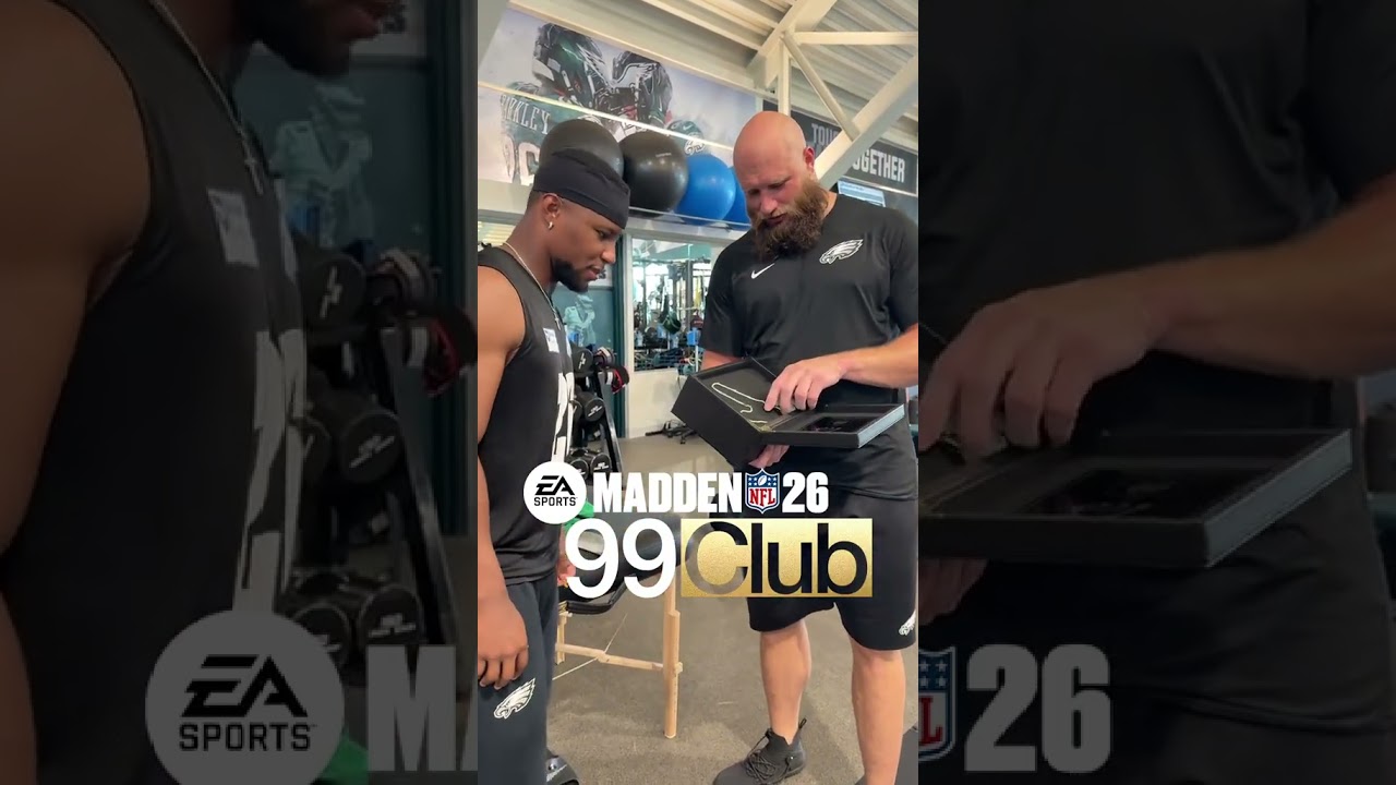 Lane Johnson learns he's made the Madden 99 Club 🏅 (via @philadelphiaeagles/TT)