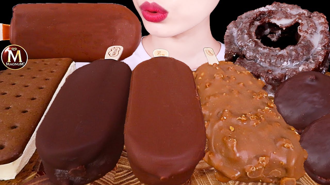 ASMR MUKBANG｜CHOCOLATE MARSHMALLOW  ICE CREAM MAGNUM GLAZED DONUTS 초콜릿 마시멜로 아이스크림 글레이즈드 초코도넛 디저트먹방