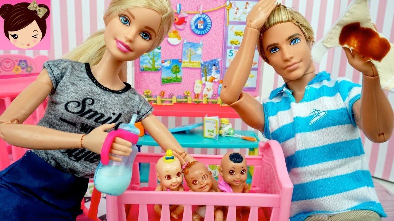 Barbie Doll Day Care Routine - Ken Helps Babysitting and Changing Diapers!