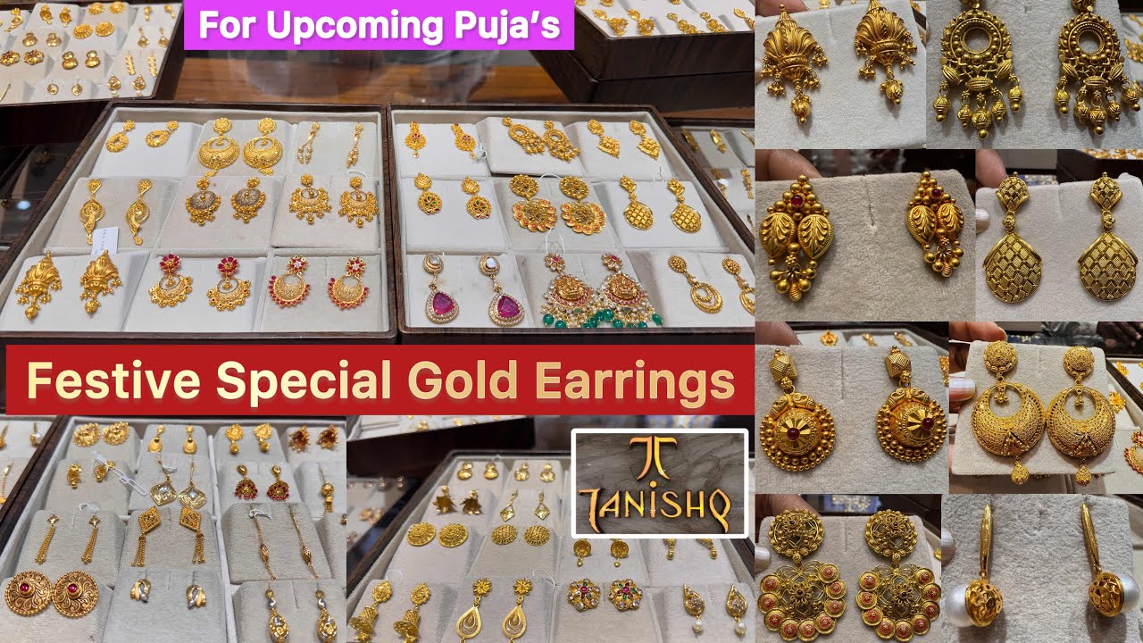 Festive Special New fresh gold Earrings fromTanishq for upcoming Puja’s & Light Wt stylish Earrings 
