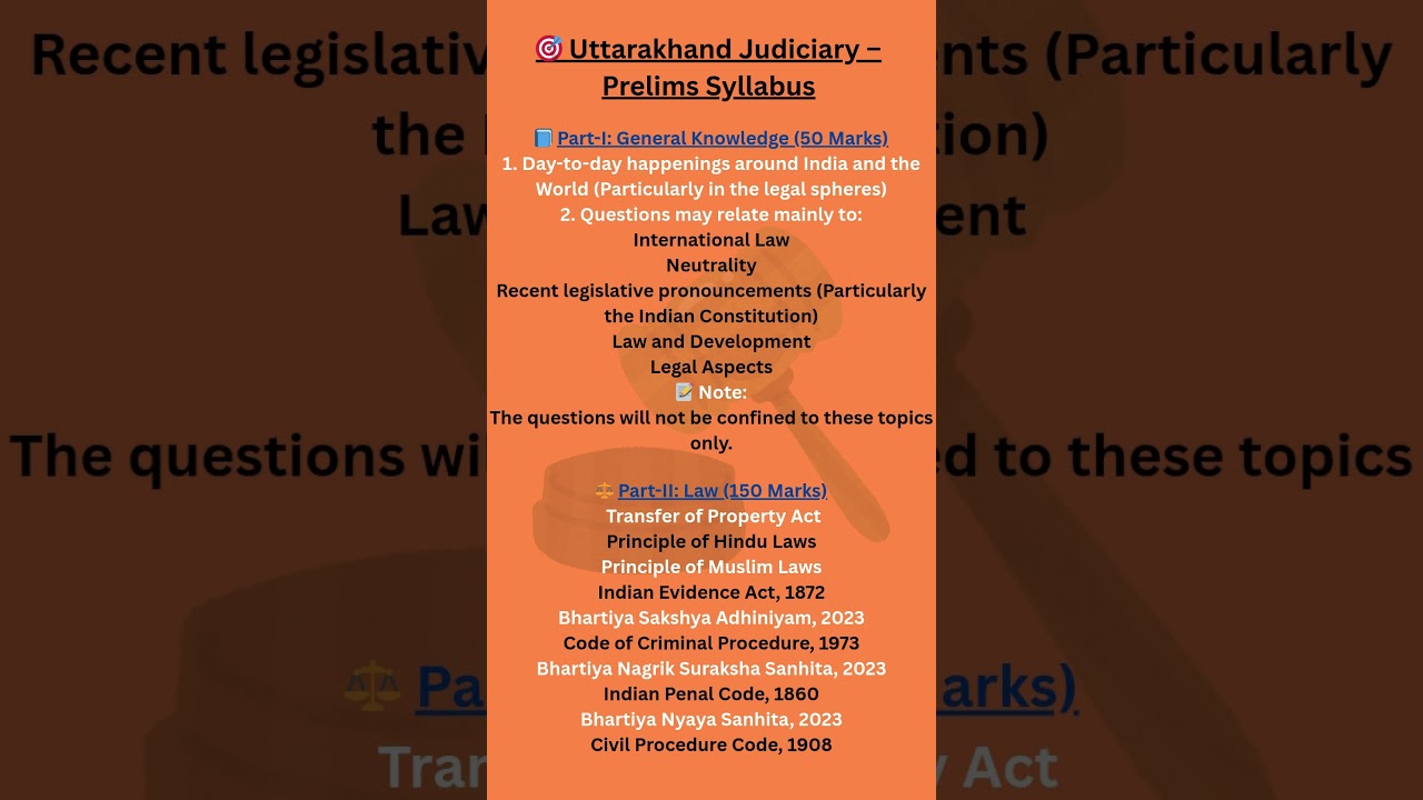 📚 Uttarakhand Judiciary Prelims Syllabus 2025 | Part I & II Explained in 1 Minute!