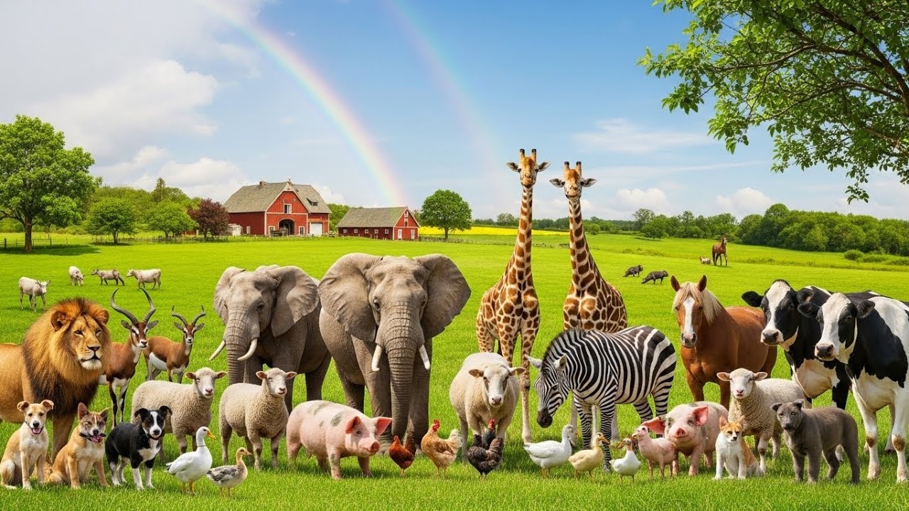Cute Baby Farm Animals Bee, Duck, Monkey, Horse, Goat, Rabbit, Cat  Soothing Animal Sounds