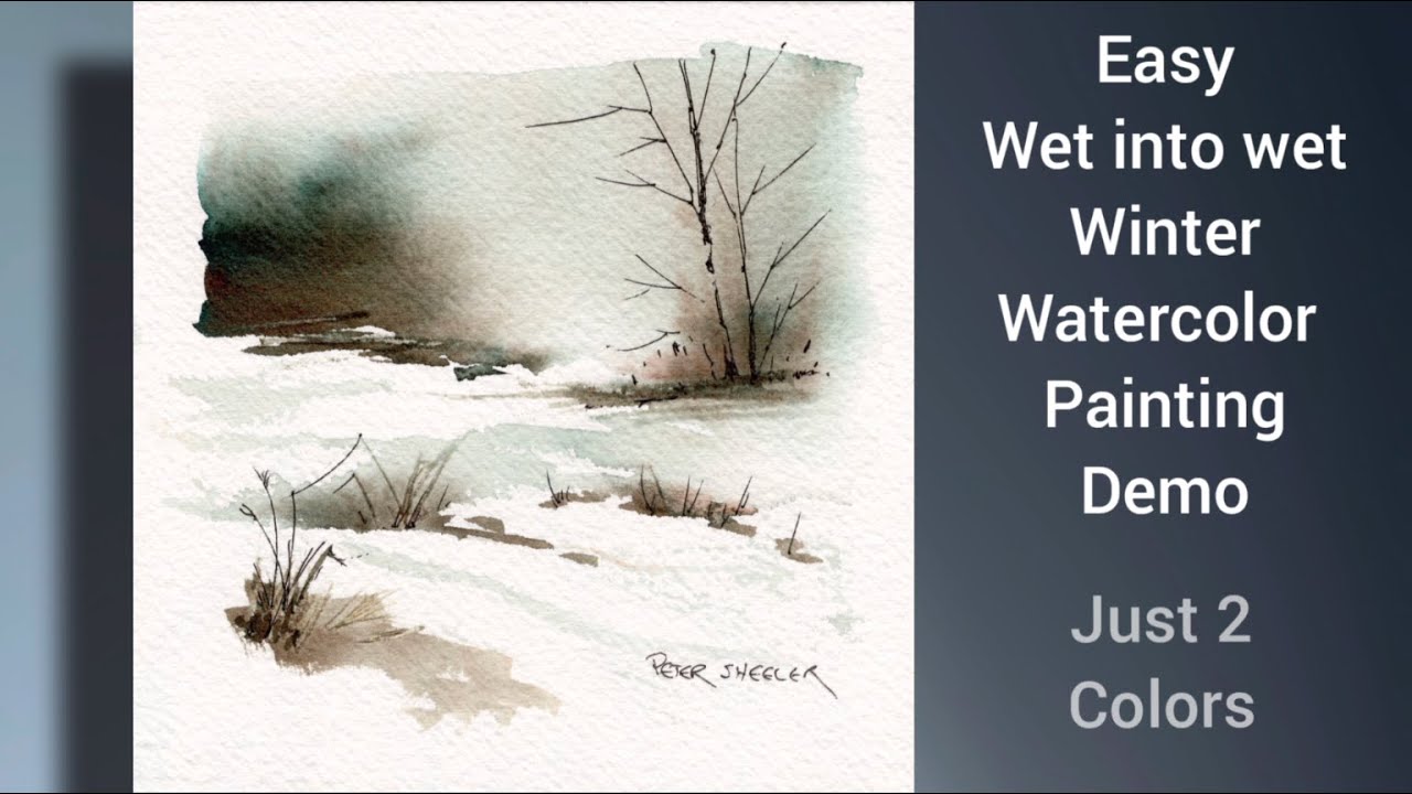 Easy and fun beginner watercolor demonstration. Wet into wet Birch Trees winter scene. Peter Sheeler