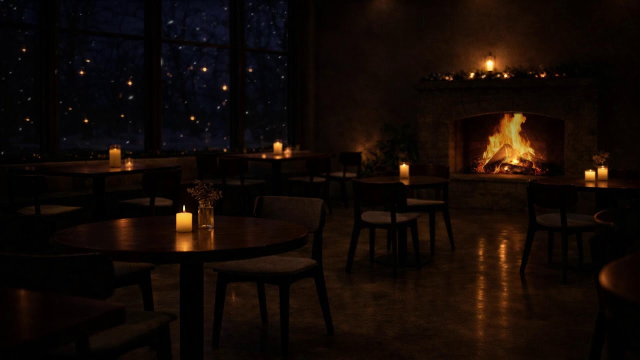 Serene Winter Cafe ☕ — Fireplace & Soft Snow for Study & Calm Focus ❄️
