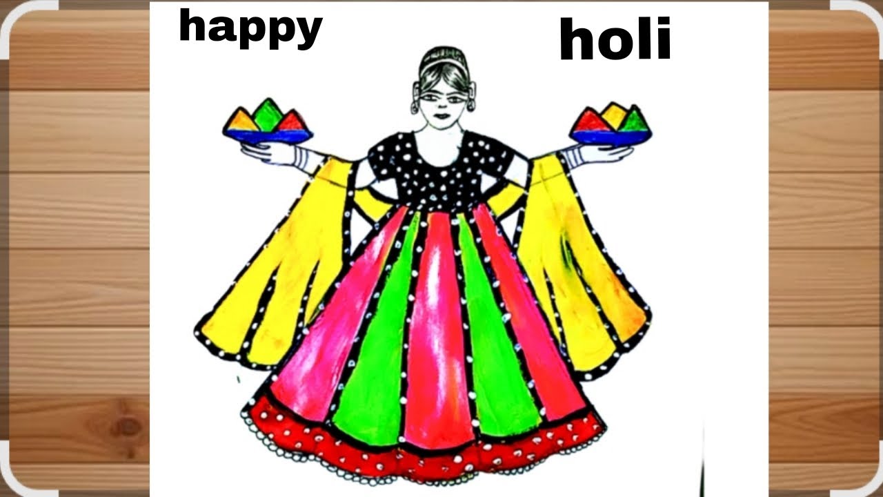 How to draw girl frant side in lehnga beautiful ❤️ happy holi drawing video 2026 new design dress