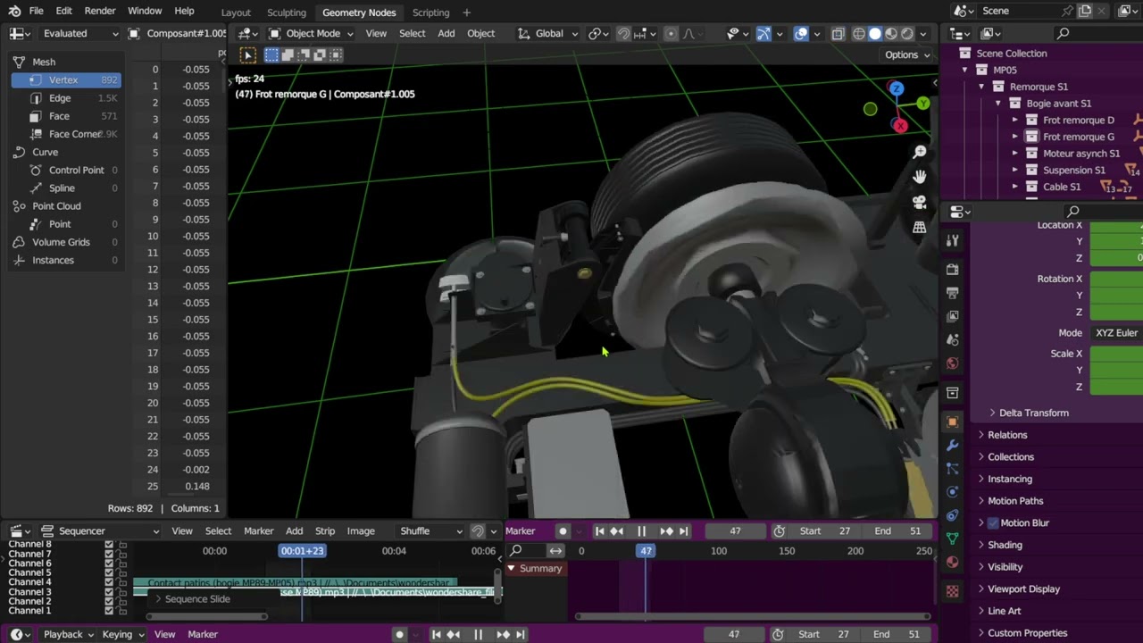 Simulation des cylindres de frein de MP05 et MP89
