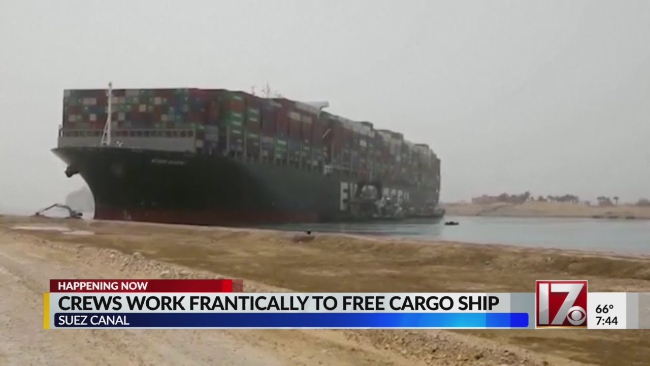 On day 5, massive cargo ship still stuck in Suez Canal