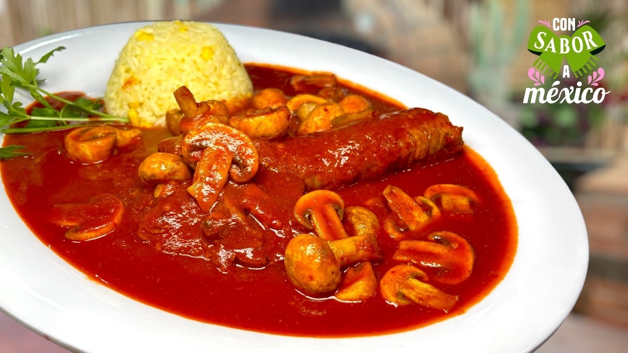 BISTEC CON CHAMPIÑONES A LOS 3 CHILES y Arroz al Elote