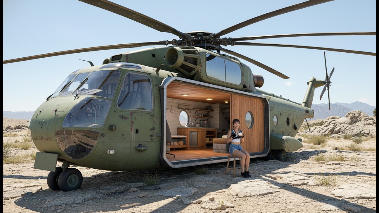 Building a Dream House Inside an Abandoned CH 53 Sea Stallion Helicopter on a High Desert Mesa ASMR