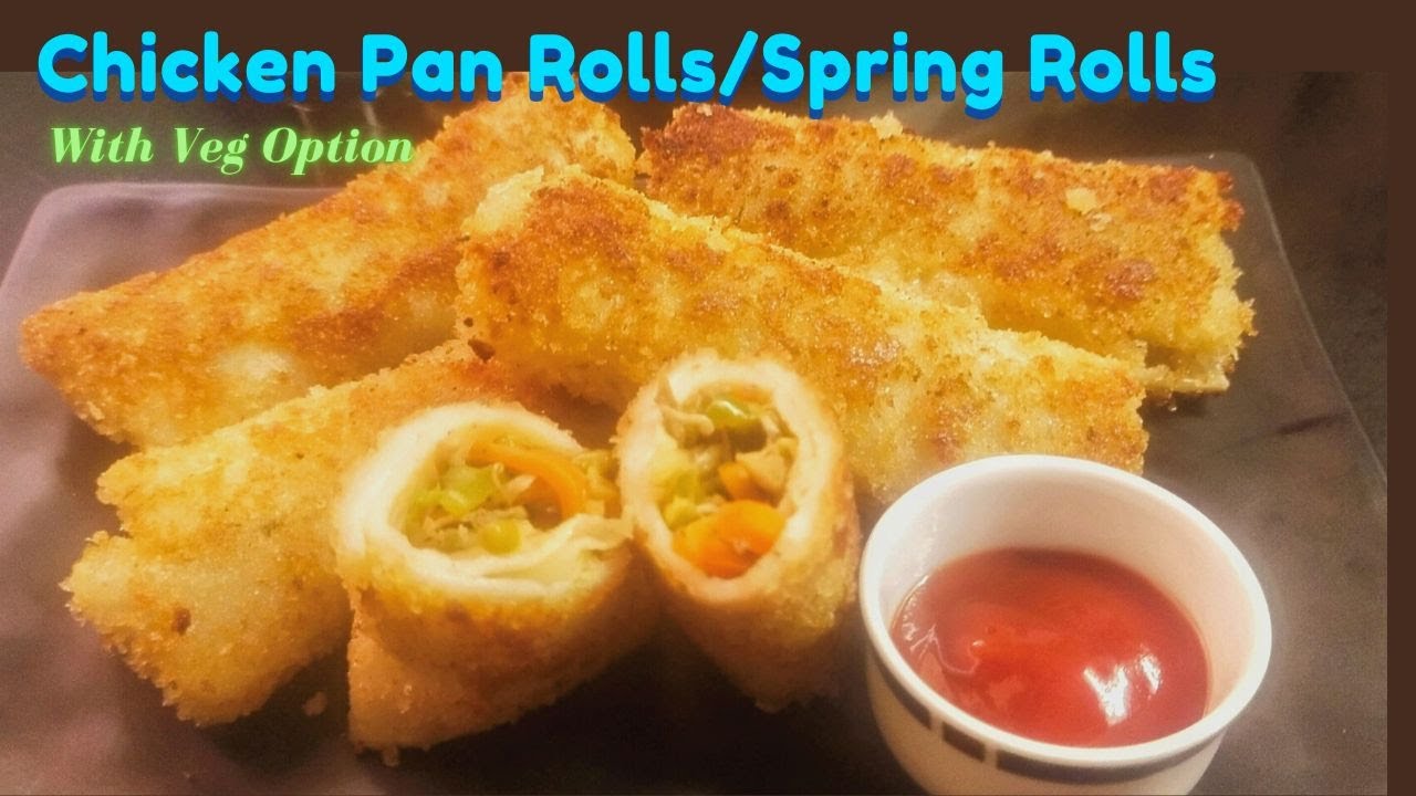Chicken Pan Rolls | Spring Rolls with Veg Option | Chicken Pan Rolls Stuffed Savoury Crepes