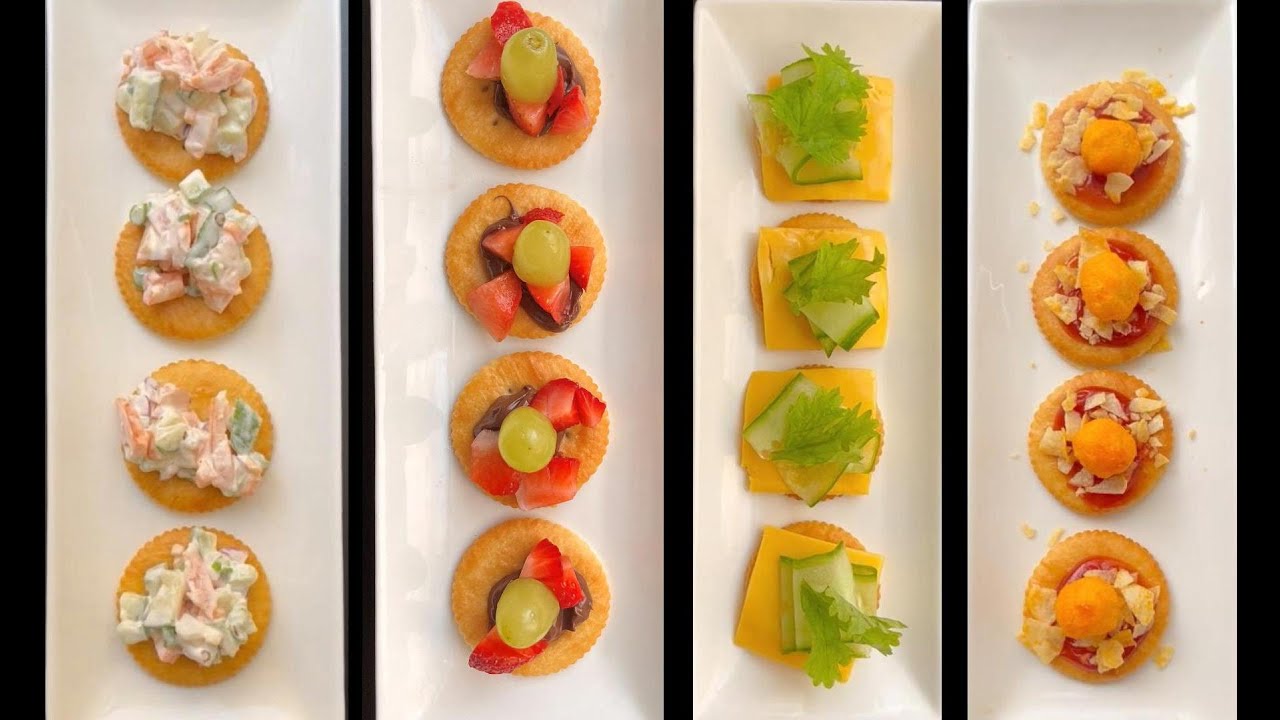 4 Types of Canapes | Mini Snacks for Party |Quick and Easy Appetizer Recipes | Cooking without Fire