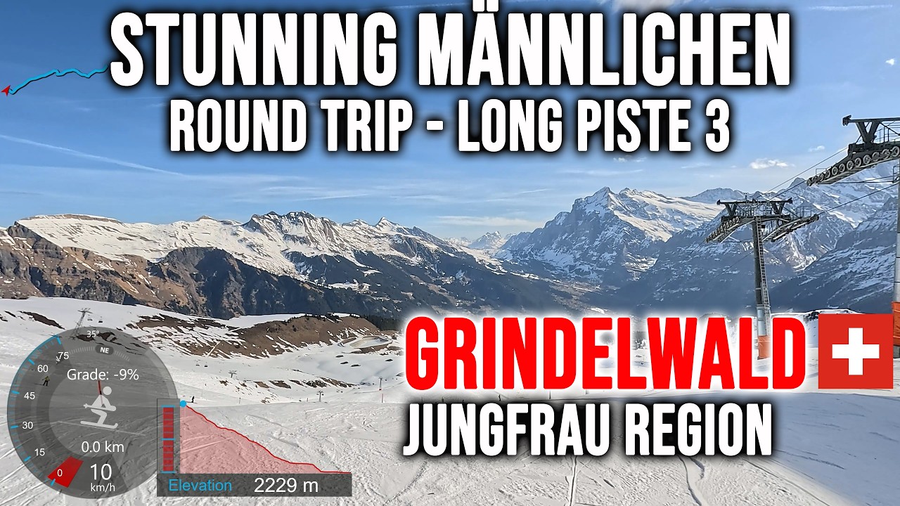[4K] Skiing Grindelwald, Stunning Männlichen Piste 3 Round Trip, Jungfrau Switzerland, GoPro HERO13