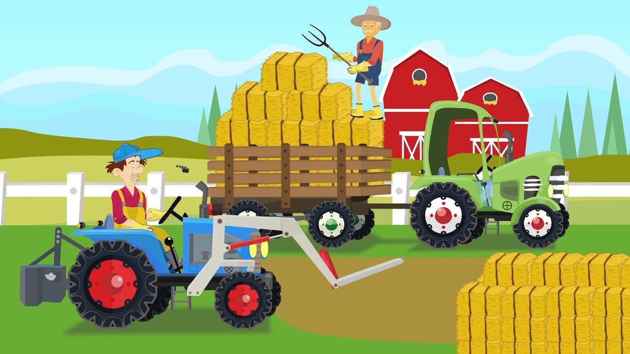 🚜Tractor with straw loader - Farmers and collecting straw bales  Video for Babies and Kids 🚜