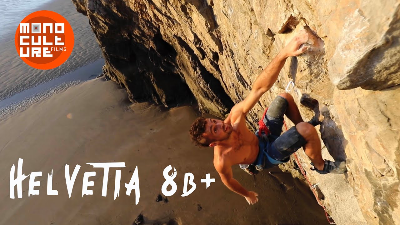 Helvetia 8b+ at Shipwreck cove, Rhossili beach, South Wales.