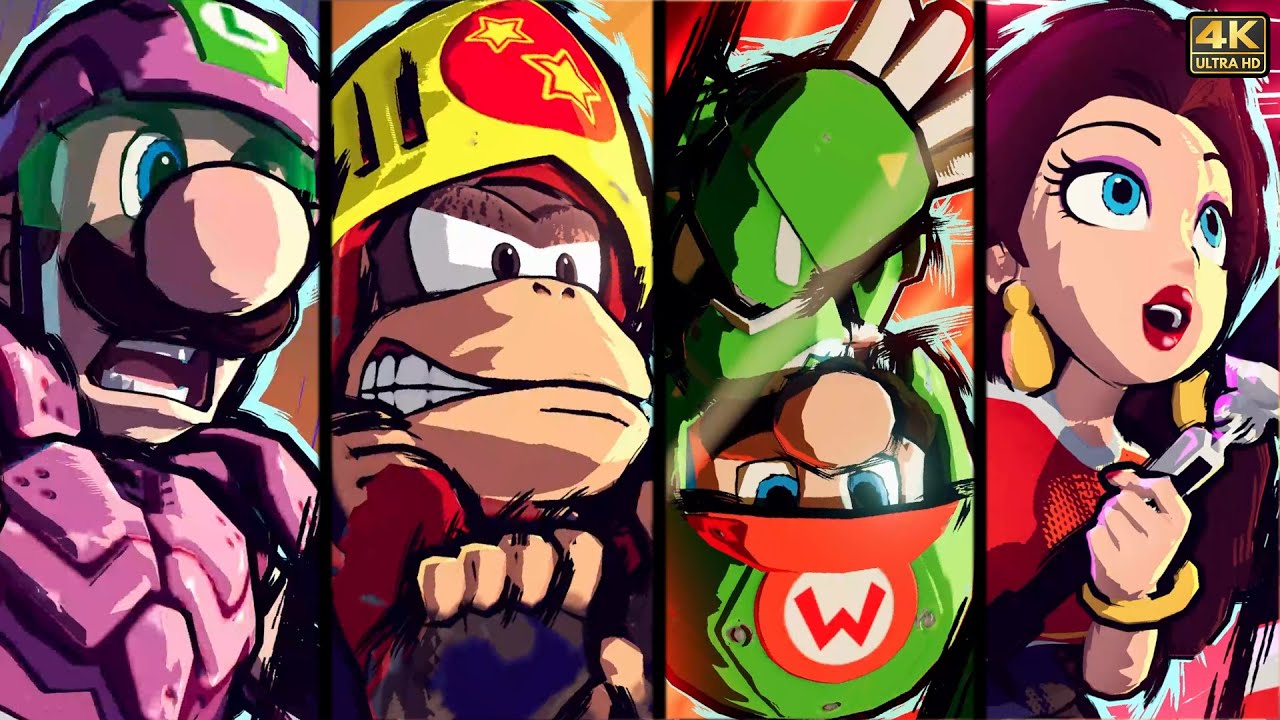 Mario Strikers Battle League - All Characters Hyper Strike Animations | 4K