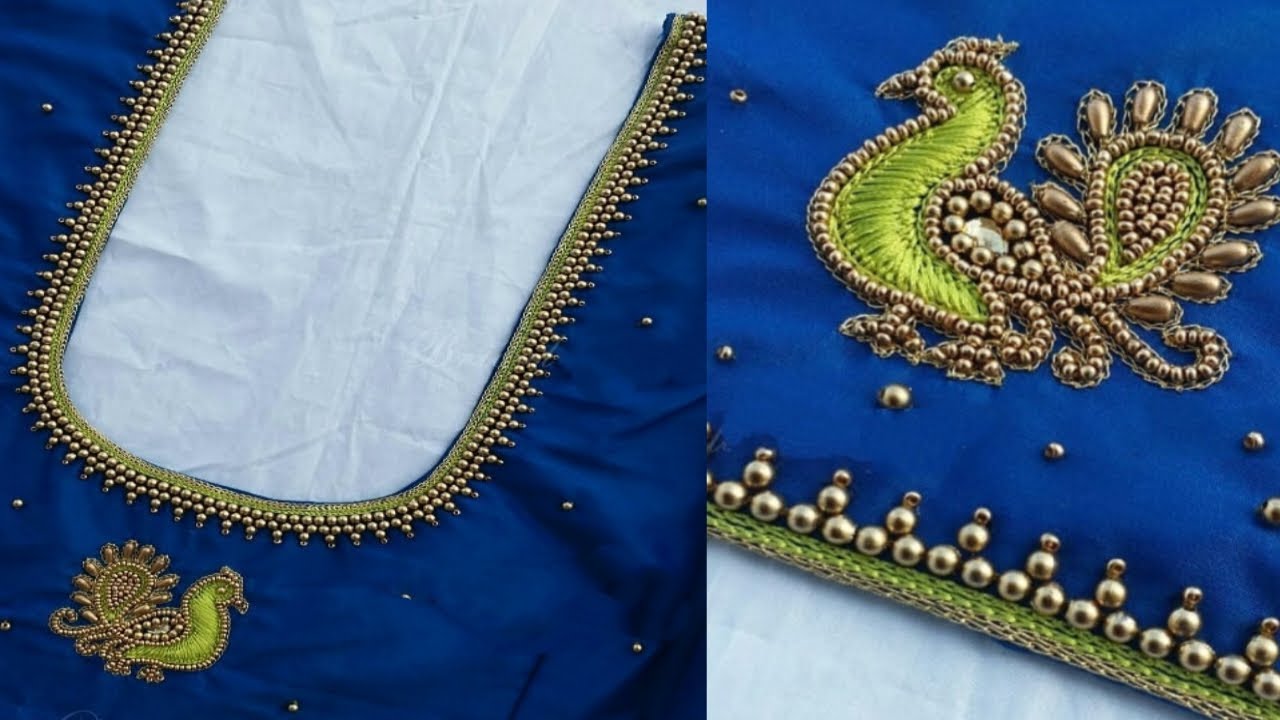 Simple and Elegant peacock blouse design in aari embroidery||Beautiful peacock maggam work blouse