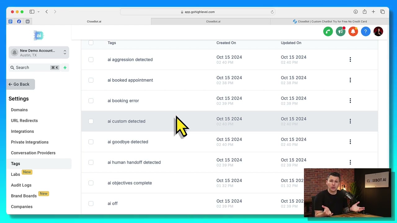 CloseBot Custom Tags to Trigger Workflows in GoHighLevel (GHL)