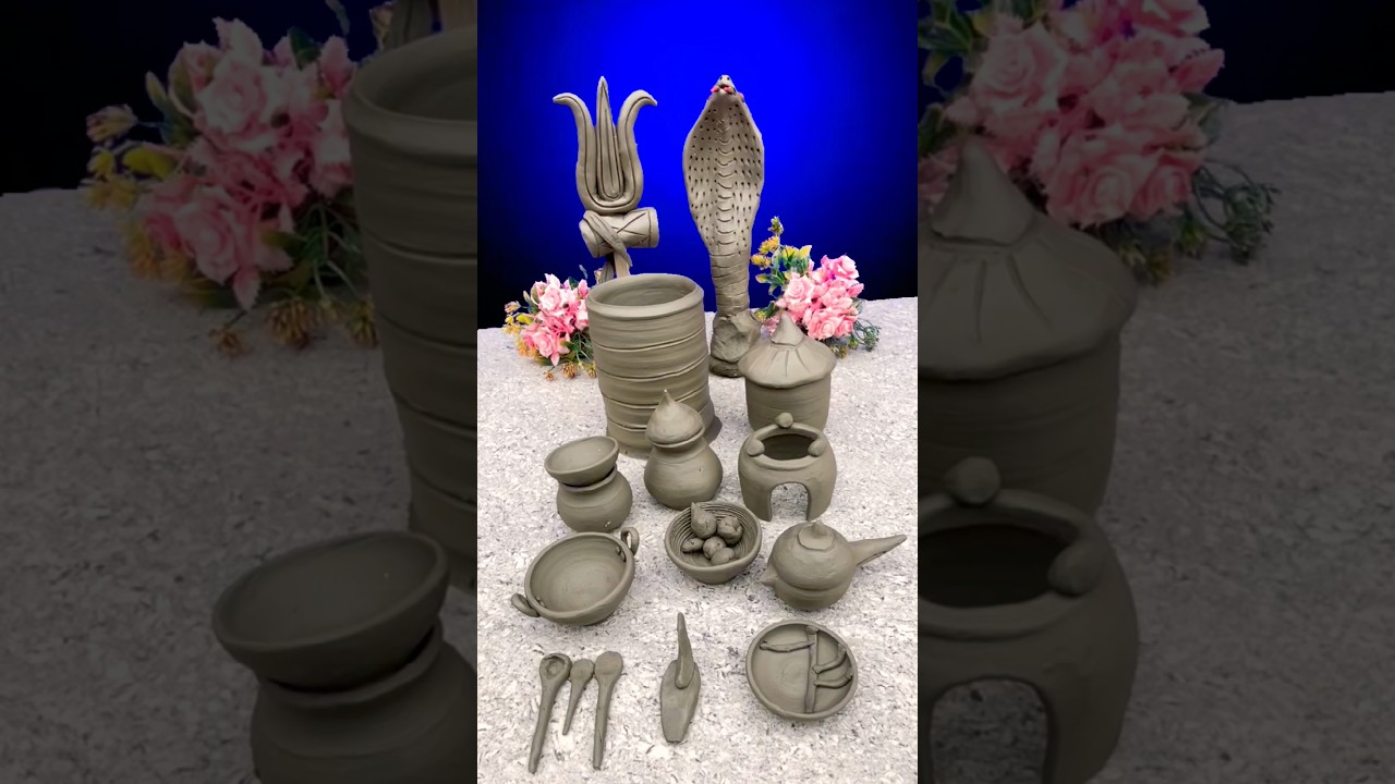 🥣Amazing Mitti Ki￼￼ Kitchen Set #diy #mittikekhilaunekaisebanatehai #craft #clay #viral #song