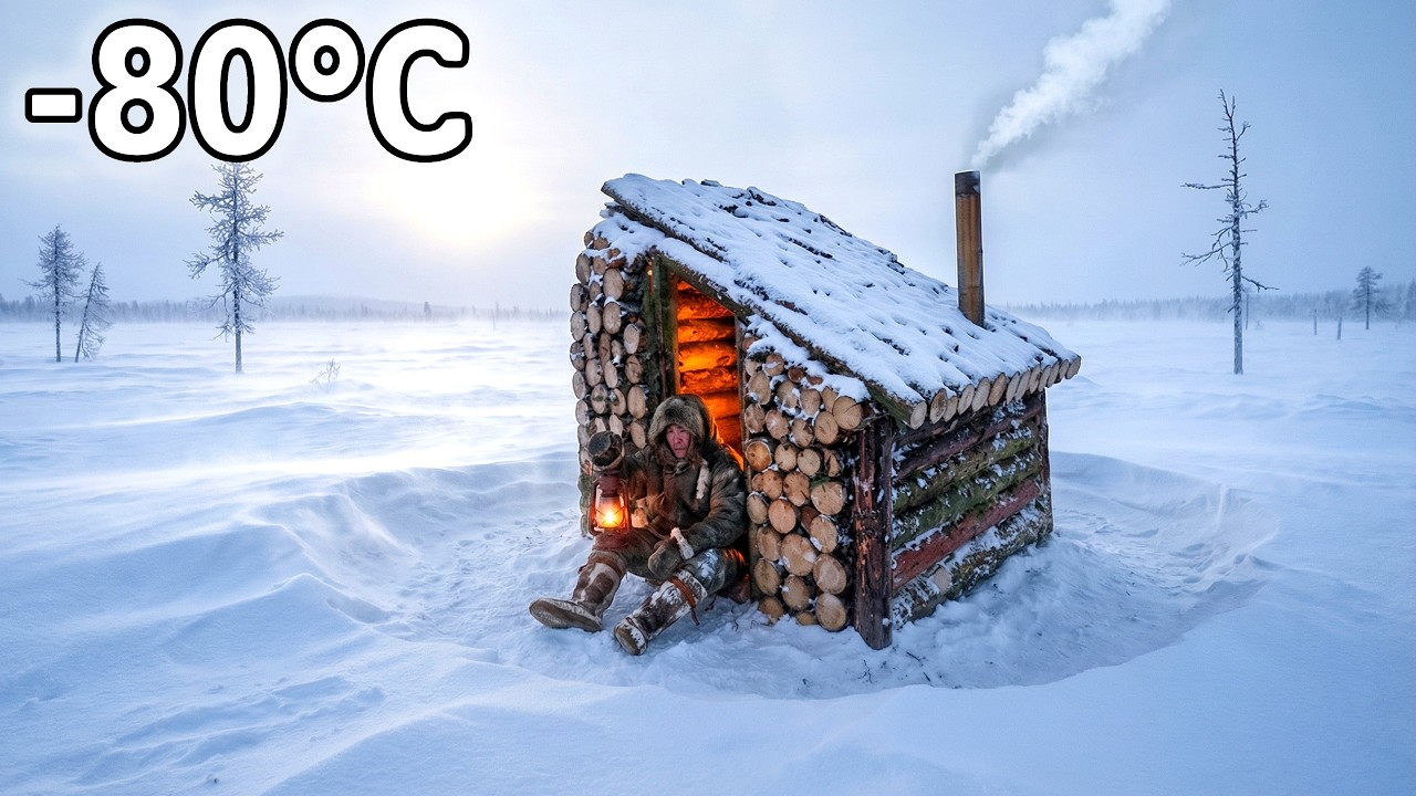 He Built a Warm Log Cabin in a Snowstorm… Then Cooked a Giant Tomahawk Steak