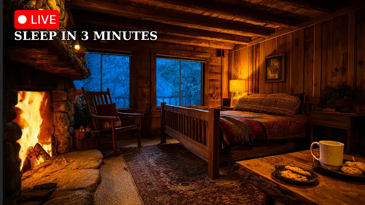 Snowstorms & the cozy atmosphere of a winter hut ❄️ The crackling sound of a fire helps with sleep