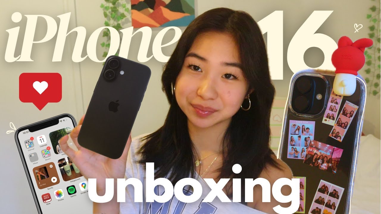 iphone 16 UNBOXING ❀🍒 (photobooth phone case, setup & customisation) | gabrielle teo