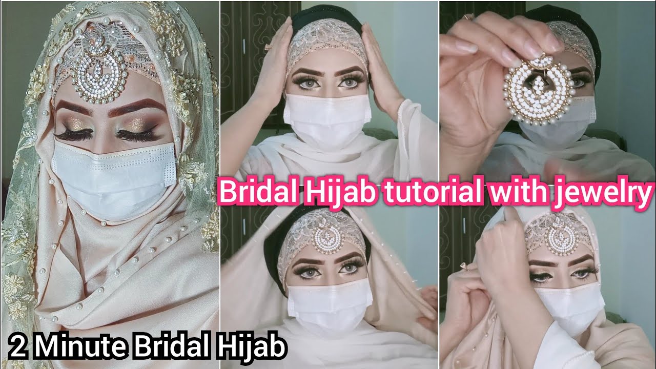 2 Minute Bridal Hijab tutorial with jewelry|Easy Trendy Pakistani Bridal Hijab look|#hijab